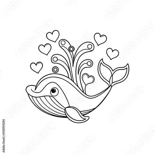 Printable Whale Spouting Water Coloring Page Vector