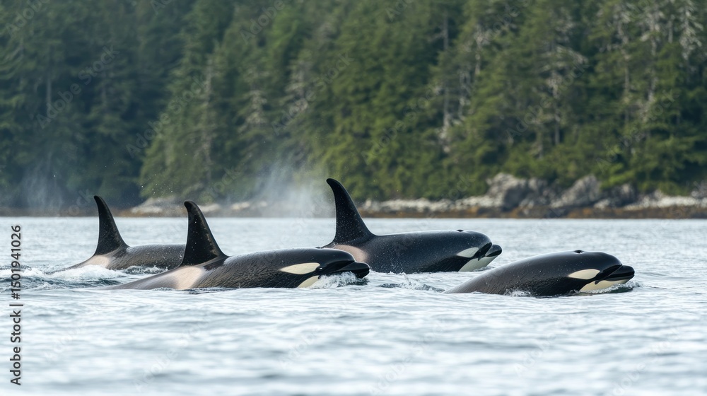Fototapeta premium Orcas in a calm sea