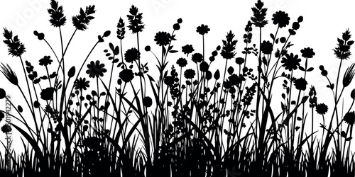 Swamp plants thickets - grass, reed, cane, cattail, sedge and other marsh plants with a bird heron, 