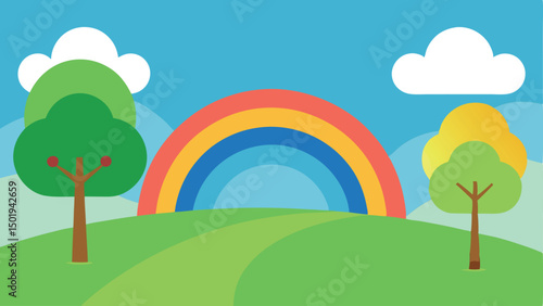 landscape with rainbow and trees