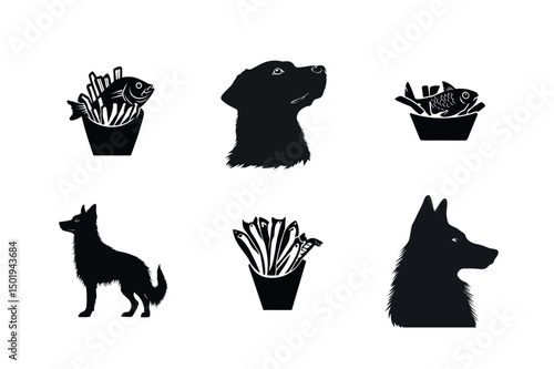 Dogs and fish and chips silhouettes