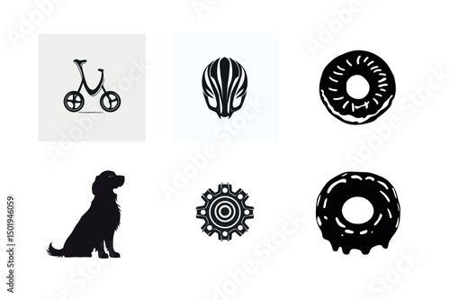Six unique black and white icons set