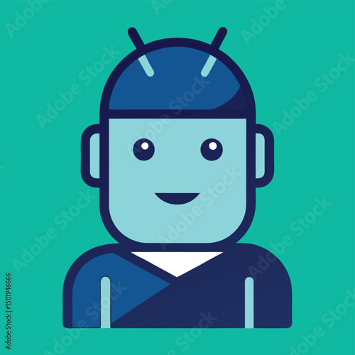 Cheerful robot character design for technology and innovation in a modern digital landscape illustrating artificial intelligence concepts