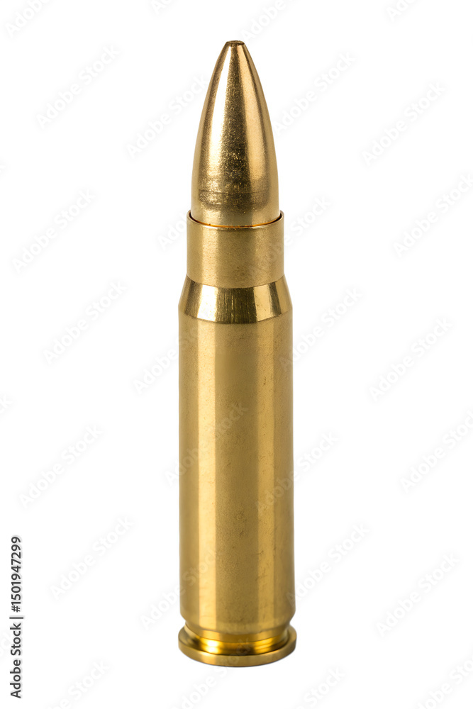 Close-up of a gold-colored bullet isolated on transparent background, metallic shine and realistic details, product shot for design or advertising Close-up of a gold-colored bullet isolated on transparent background, metallic shine and realistic details, product shot for design or advertising