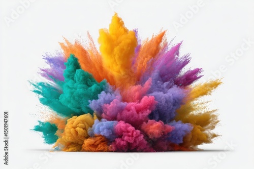 Colorful powder explosion art on white background