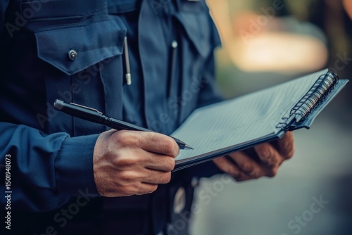 Officer writing notes in a notebook
