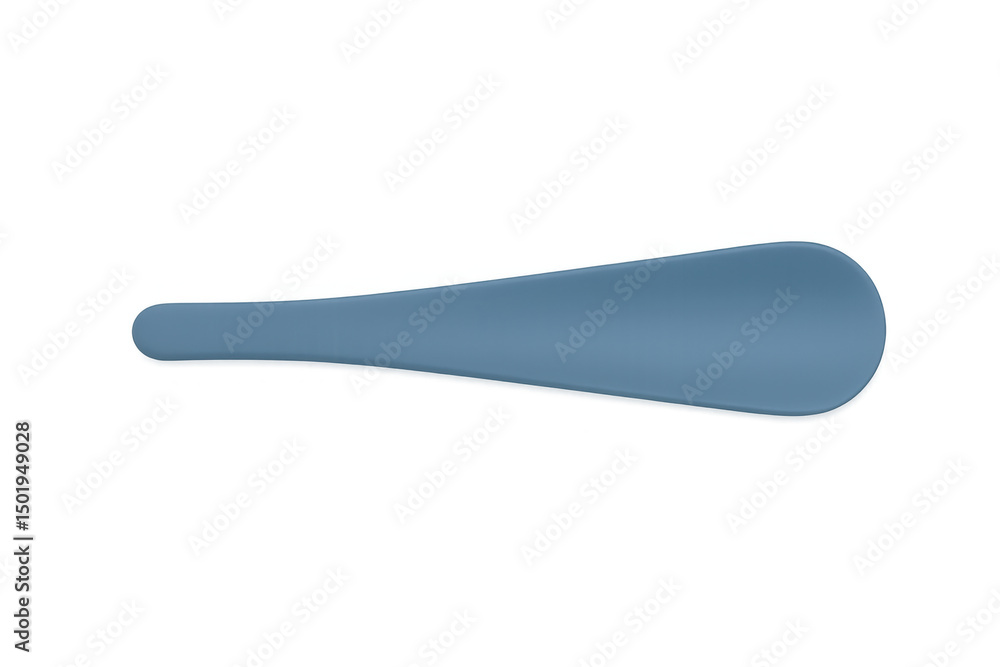 Light blue plastic shoehorn resting horizontally against transparent surface, highlighting minimalist profile for convenient shoe wearing Light blue plastic shoehorn resting horizontally against transparent surface, highlighting minimalist profile for convenient shoe wearing