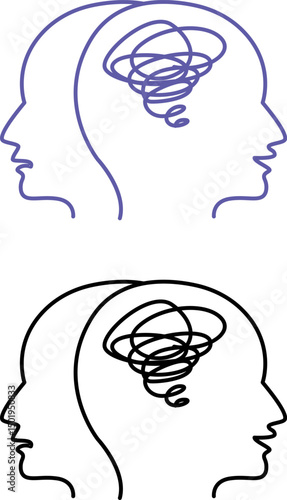 Multiple Personality Icons. Vector Illustration. Two Personalities in One Person. Mental Disorder, Split Personality, Medicine. Mental Health Concept