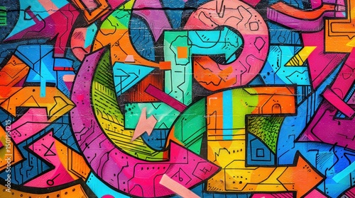 Wallpaper Mural Vibrant and dynamic abstract graffiti art on brick wall with unique elements Torontodigital.ca