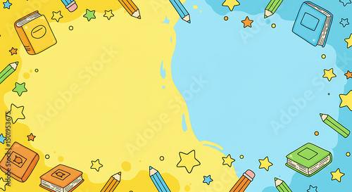 Book and Pencil Background with Stars