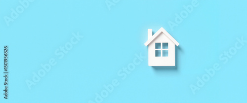 Wallpaper Mural Minimalist tiny house on smooth blue surface, simplicity concept Torontodigital.ca