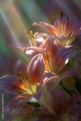 Beautiful Pink Lilies Illuminated by Soft Light in a Serene Setting During th...
