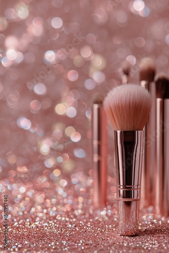 Makeup Brush With Glimmering Background Creating a Sparkling Vibe for Beauty ...