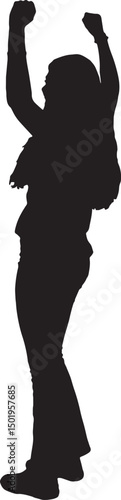 vector; silhouette of a side view of young woman standing and arms raised