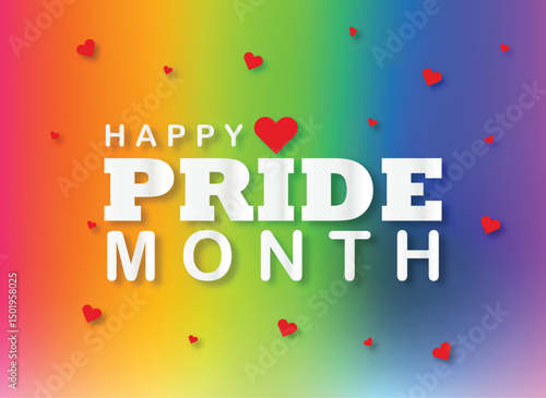  Colorful Pride Month banner featuring a rainbow heart and vibrant gradient background, symbolizing LGBTQ+ love, equality, and celebration in June.