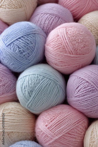 Colorful Yarn Balls Stacked in a Creative Arrangement on a Flat Surface