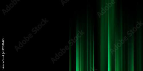 Moving fast green laser light beams isolated on black background. Abstract light effect. Green lens flare. Horizontal rays glowing in the dark