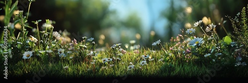 Vibrant Wildflower Meadow Under Sunlight in a Serene Forest Setting During Sp...