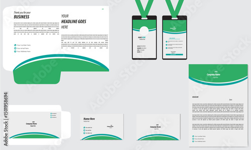 Complete Green Brand Identity Package with Business Card and Stationery Clean and Stylish Green Brand Identity Collection