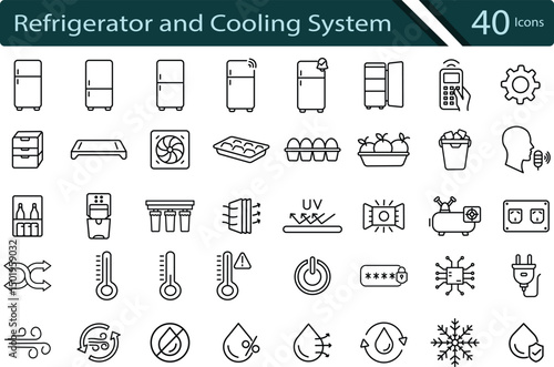 Refrigerator and Cooling System Icons for Smart Appliances.
