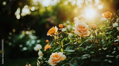 Pink Roses Blooming in a Lush Garden During a Sunny Afternoon