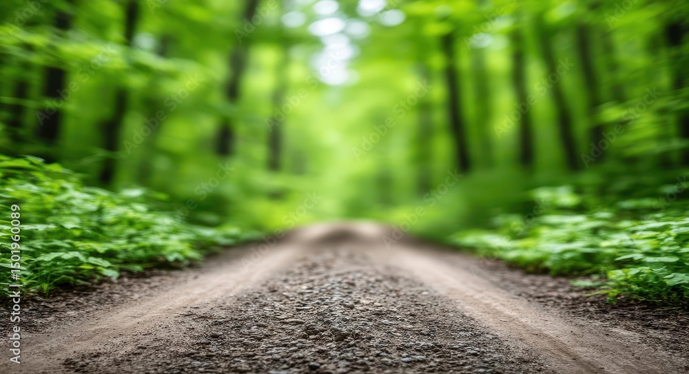 Fototapeta premium An indistinct photograph of a meandering trail in a park surrounded by delicate, vibrant greenery