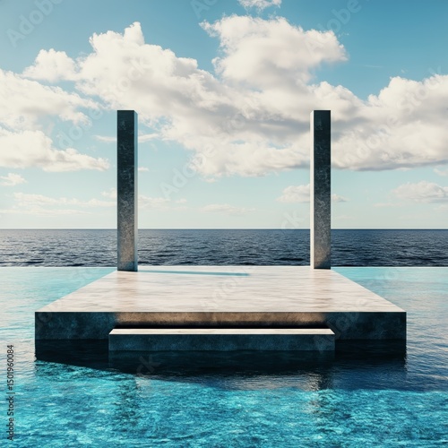 Serenity at Ocean View Platform With Clouds and Calm Waters During Midday