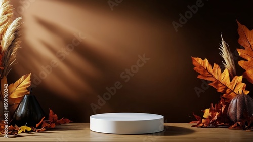 Warm Autumn Display Featuring Decorative Items on a Wooden Table With Shadows