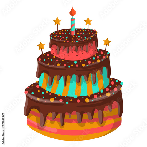 Chocolate birthday cake illustration