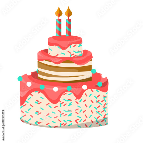 Two candles birthday cake illustration