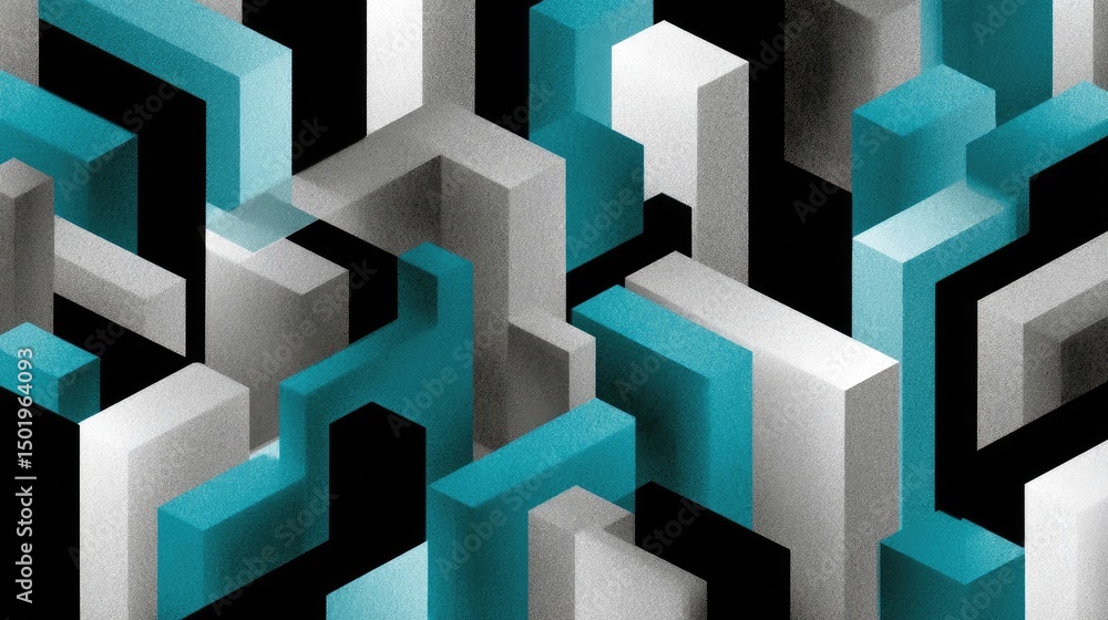 Abstract Geometric 3D Blocks with Blue and Gray Patterns Abstract Geometric 3D Blocks with Blue and Gray Patterns