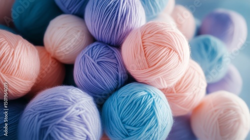 Colorful Yarn Balls Stacked Together in Soft Pastels, Showcasing Texture and ...