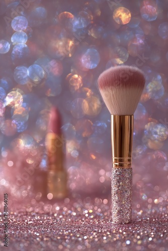 Makeup Tools on Sparkling Surfaces Create Vibrant Atmosphere for Beauty Enthu...