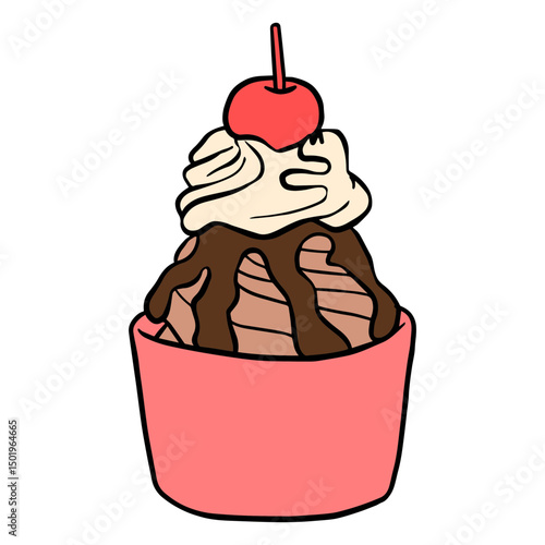 Chocolate ice cream on cup illustration