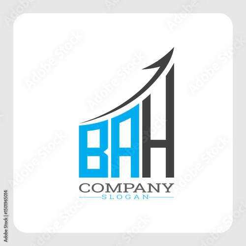 BAH Company Logo Design Growth vector, BAH Upward Arrow Business Success Logo vector, Corporate Branding BAH Logo Concept vector, BAH Modern Financial Growth Chart Logo vector,