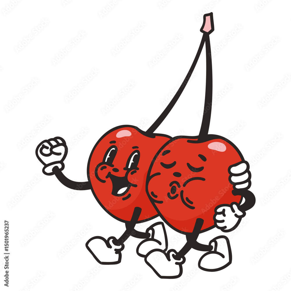 Obraz premium Retro cartoon cherries characters