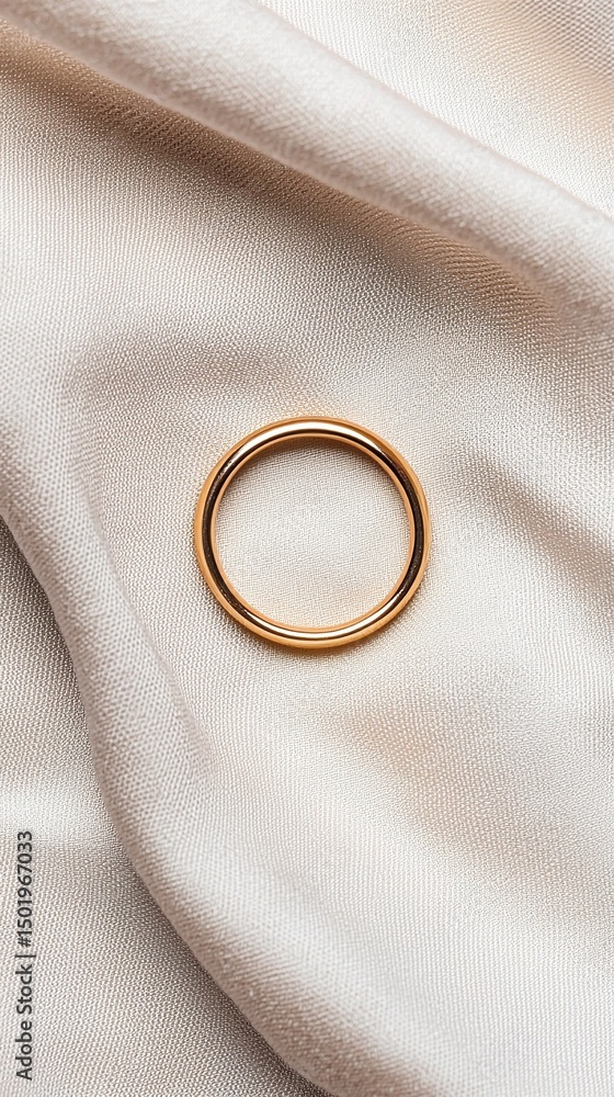 Gold Wedding Ring on Pale Cotton Fabric Gold Wedding Ring on Pale Cotton Fabric