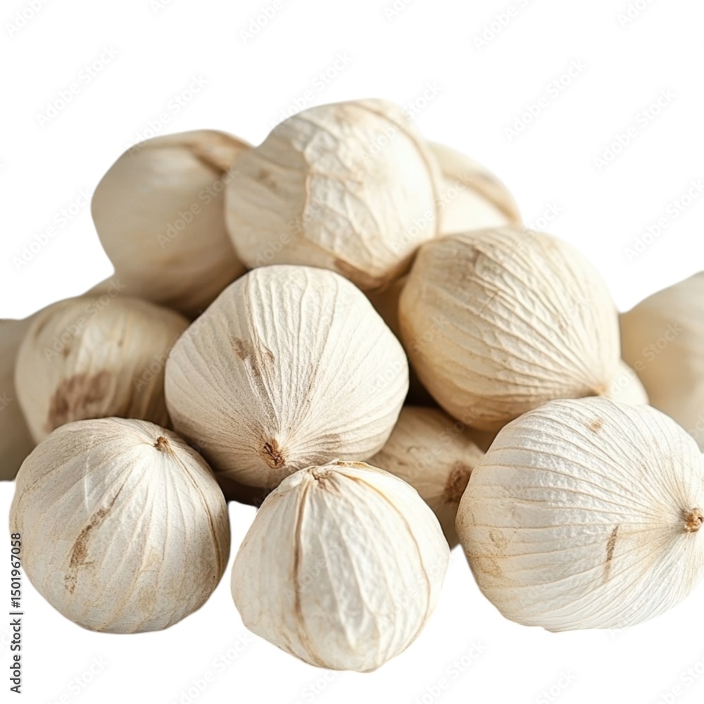 Fototapeta premium Pile of dried white bulbs isolated on white background