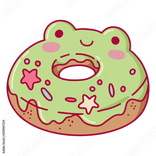 Green froggy donut with stars on it