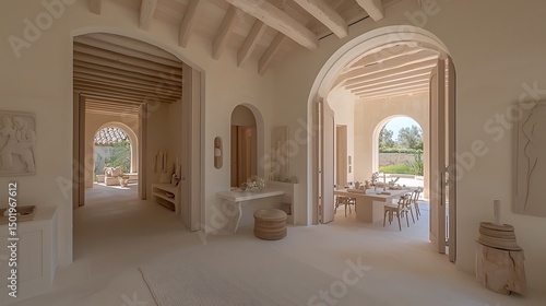 A bright, clean white room with natural light pouring in through large windows, casting subtle, soft shadows on the simple, uncluttered space.