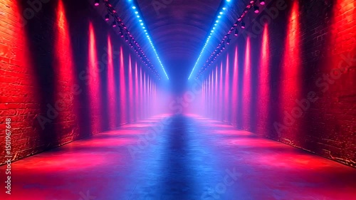 Tunnel with vibrant colored spotlights