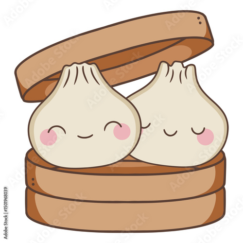 Two cute dumplings in a wooden box