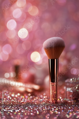 Makeup Brush With Glimmering Background Creating a Sparkling Vibe for Beauty ...
