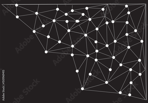 Abstract Network Connections Dots Lines Dark Background design.Glowing black plexus. Big data. Network or connection.  
