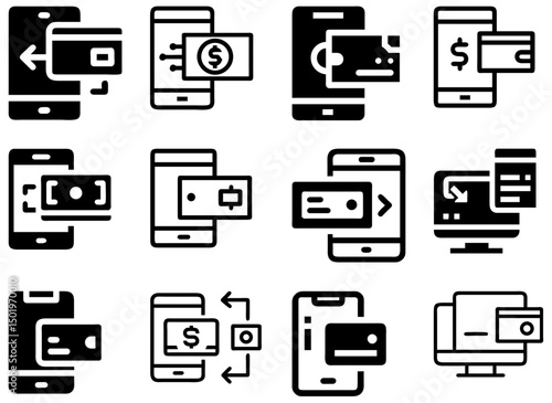 Digital Transactions Icon Set – Online Payment, Mobile Banking, Finance Vector:
Icons for digital, online, and mobile transactions—great for illustrating payment apps, banking, and fintech concepts.