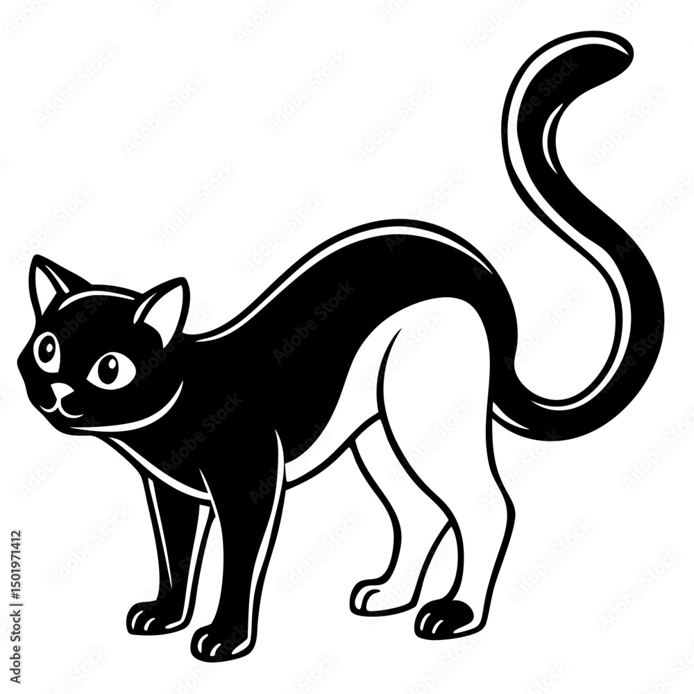 Minimalist Black Cat Arching – Vector on White Minimalist Black Cat Arching – Vector on White