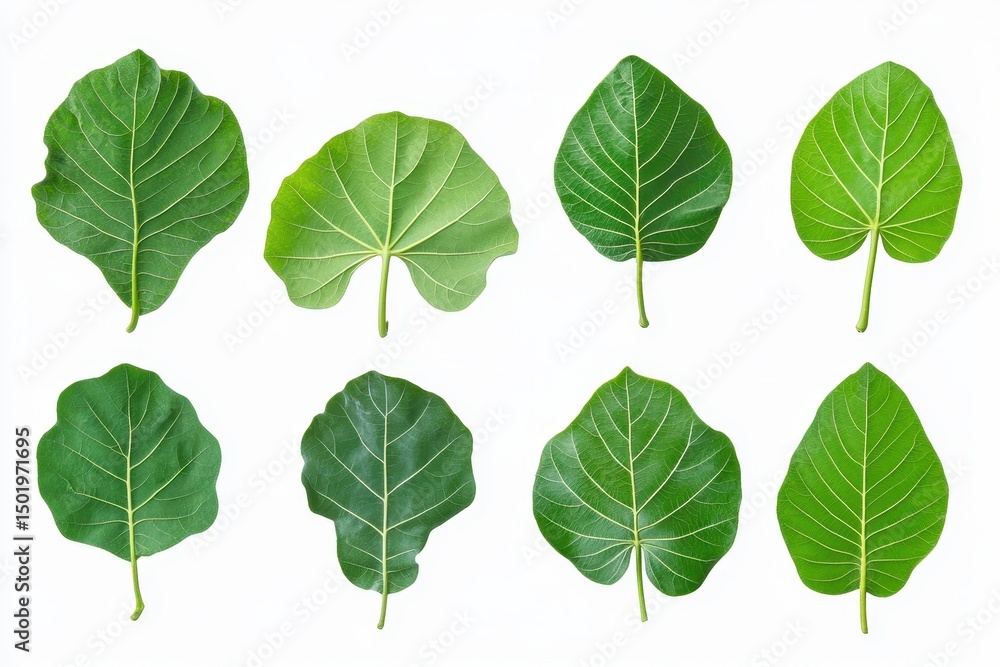 Green leaves isolated on white background, botanical elements set Green leaves isolated on white background, botanical elements set