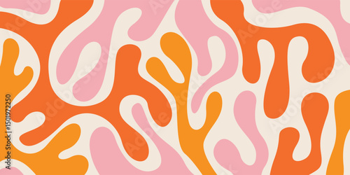 abstract background featuring vibrant and colorful wave patterns reminiscent of retro 60s and 70s designs.