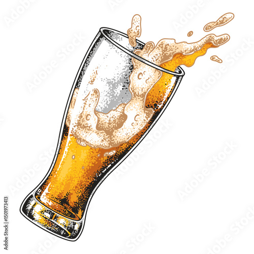 Refreshing beer in a frosted glass on display