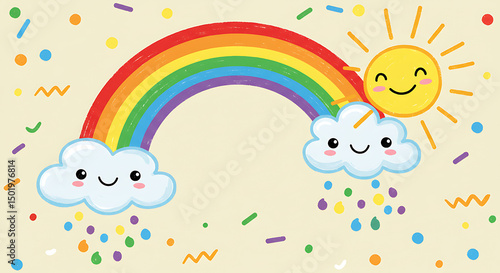 Rainbow Sun and Cloud Illustration